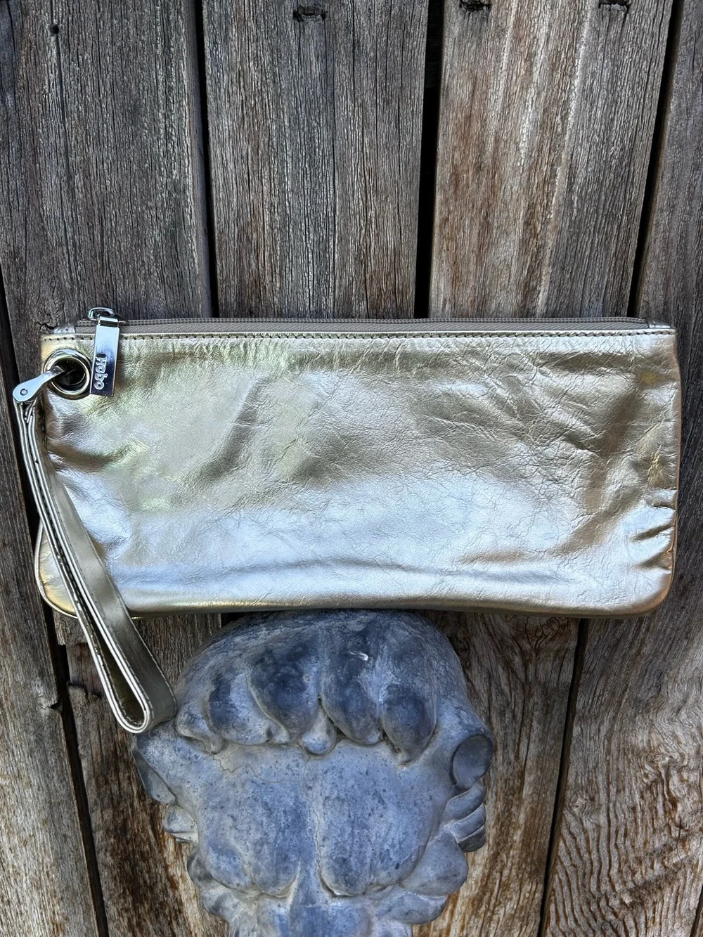 Hobo International Vida Metallic Gold Leather Wristlet Wallet Clutch